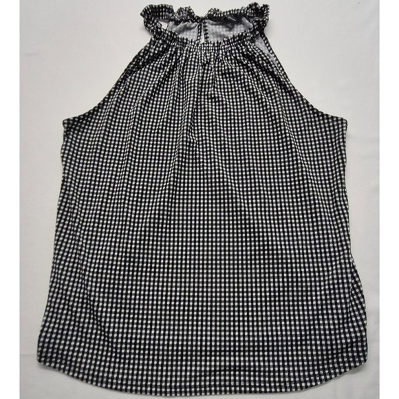 Adrianna Papell Tops - Adrianna‎ Papell women black/white check Halter-Top Shirt Med. keyhole high neck